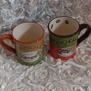 Mocha Ceramic Coffee Mugs - Red and Green